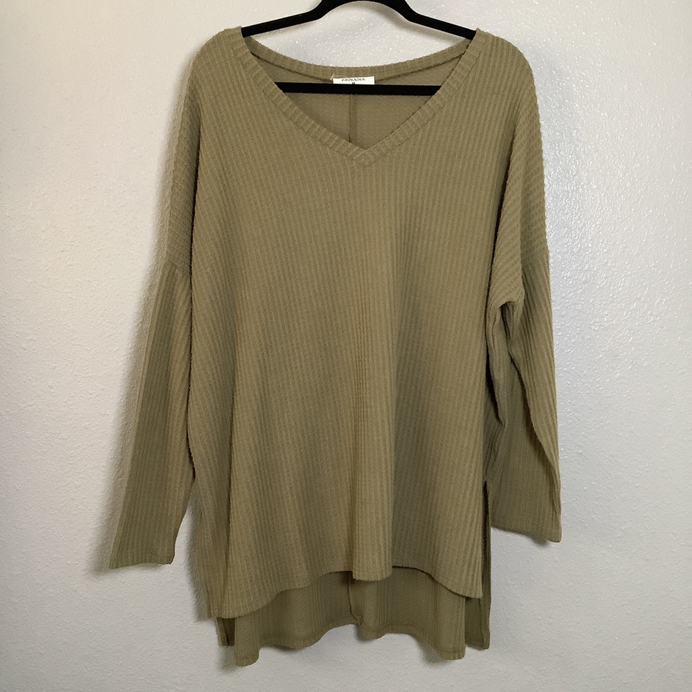 Zenana Khaki Lagenlook Boho Casual Oversized Slouchy Tunic Top M Goblincore‎
